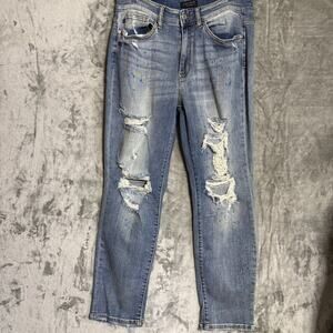 Judy Blue Boyfriend Fit Jeans Womens 16W Distressed Paint Splatter Stretch Denim